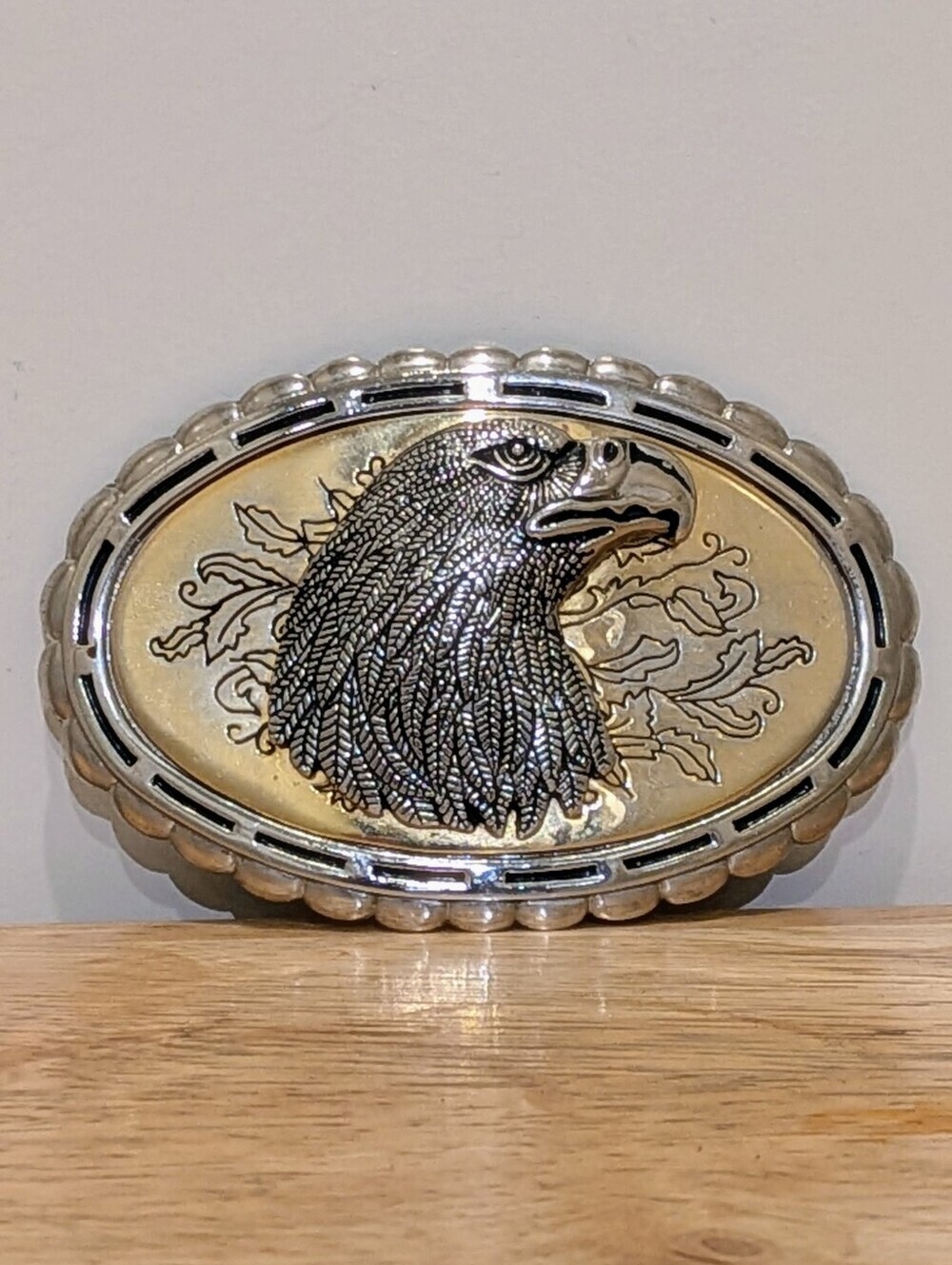 EUC Bald Eagle Silvertone and Goldtone 1.5" Western Belt Buckle